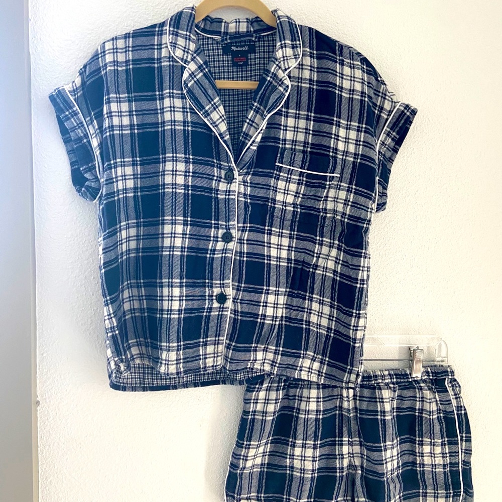 Madewell Blue Plaid Flannel Pajama Set